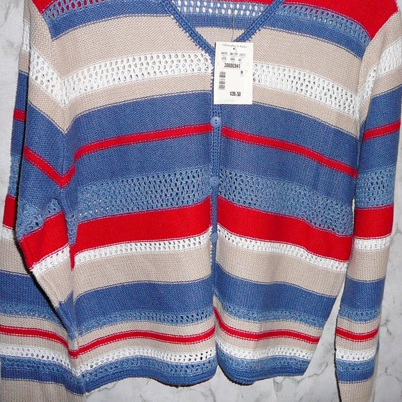 Cardigan Sweater Cotton Red Blue Striped M NWT - Picture 7 of 8